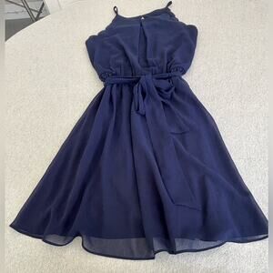 BCX Navy Fit And Flare Dress, Tie Waist Size XS